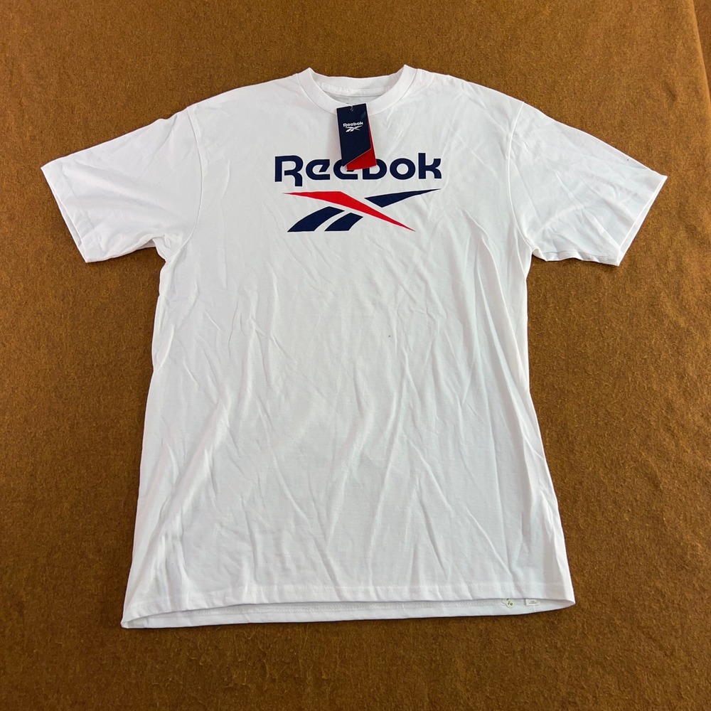 Reebok Mens XL White Graphic Vector Logo Short Sleeve T-Shirt NWT